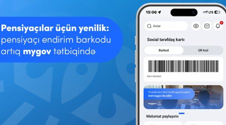 Pensiyaçılar üçün endirim barkodu artıq &ldquo;mygov&rdquo; MOBİL TƏTBİQİNDƏ