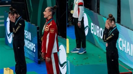 Ukraynalı gimnastlar Rusiya himninə belə reaksiya verdilər &ndash; VİDEO
