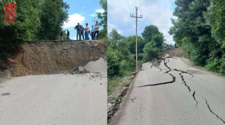 Qubada TORPAQ SÜRÜŞMƏSİ &ndash; Altı kəndə gedən yol bağlandı &ndash; FOTO
