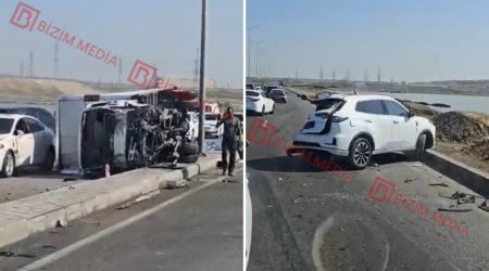 Böyükşor yolunda AĞIR QƏZA &ndash; Su bidonları yola dağıldı &ndash; VİDEO