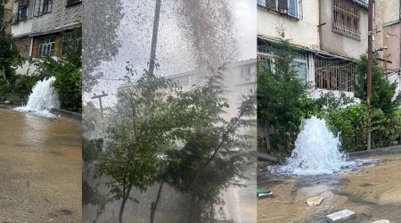 Bakıda boru partladı, küçəni su basdı - VİDEO