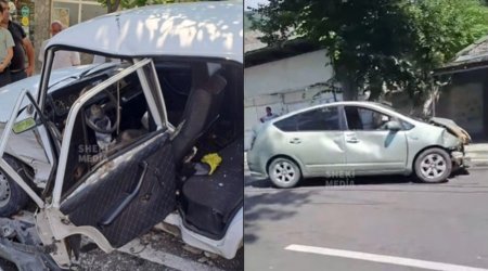 Şəkidə iki avtomobil toqquşdu: 4 nəfər xəstəxanalıq oldu - FOTO