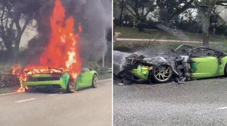 Milyonluq "Lamborgini" yolda yanıb kül oldu &ndash; Foto