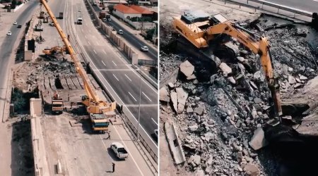 Bakı&ndash;Qazax yolundakı avtomobil körpüsünün söküntüsünə başlanıldı - VİDEO