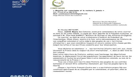 Qəmər Adaları Maore Komitəsi Azərbaycan əleyhinə iş aparan fransalı deputatlara məktub ünvanlayıb - FOTO