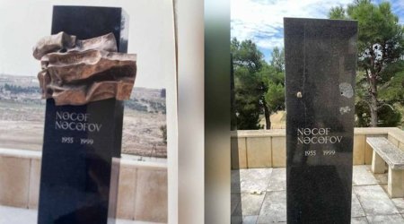 Nəcəf Nəcəfovun məzarı üzərindəki barelyef oğurlandı- Saxlanılan var - Foto