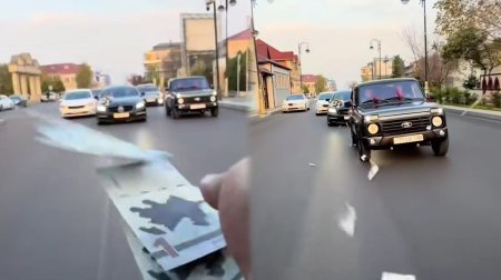 Toy karvanında “avtoş”luq edib yola pul səpdilər – VİDEO