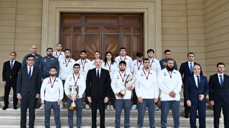 Prezidentin çempion güləşçilərimizlə görüşündən VİDEO