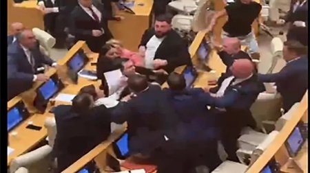 Gürcüstan parlamentinin iclasında DAVA: Deputatlar əlbəyaxa oldular - VİDEO