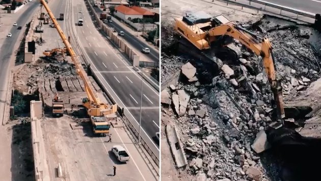 Bakı&ndash;Qazax yolundakı avtomobil körpüsünün söküntüsünə başlanıldı - VİDEO